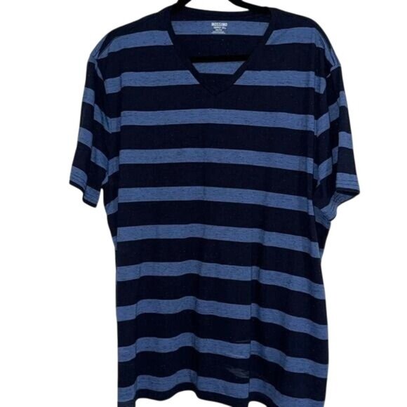 Mossimo Supply Co. Mens V-Neck Striped T-Shirt XXL Black & Blue - Picture 1 of 7